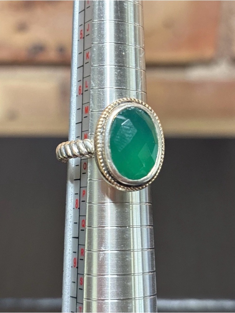 ATR Sterling Silver  Rope Design Green Agate Ring Sz 7
